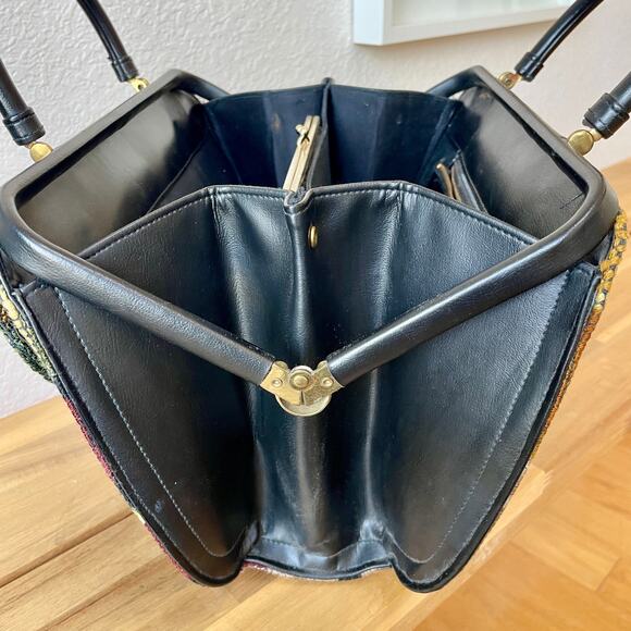 Lou Taylor Miami Vintage Frame Purse Floral Art Tapestry Gold Hardware - Picture 10 of 16